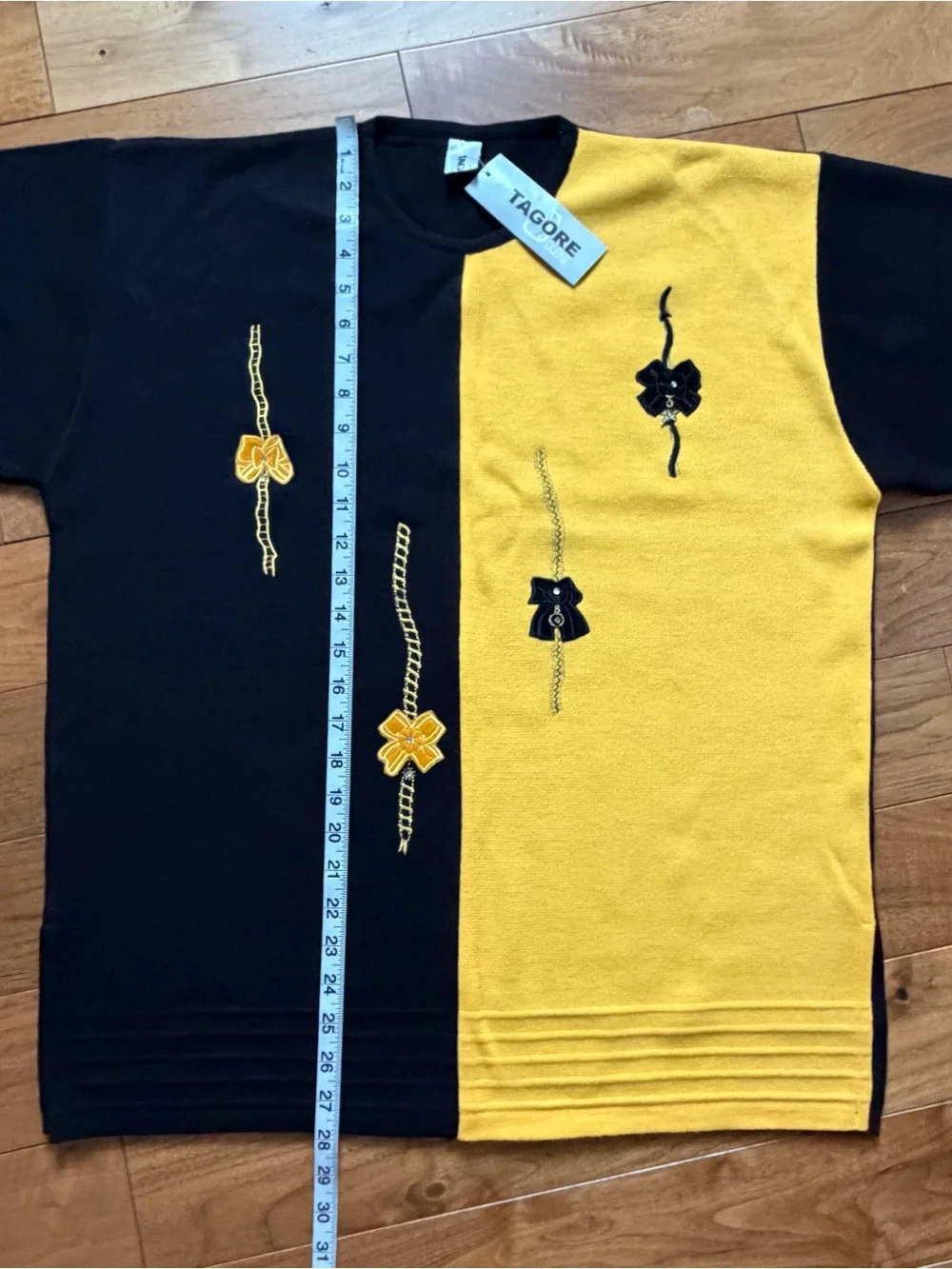 Vintage Tagore Olene Colorblock Sweater Black Yellow Embroidery Appliqué NWT 1X